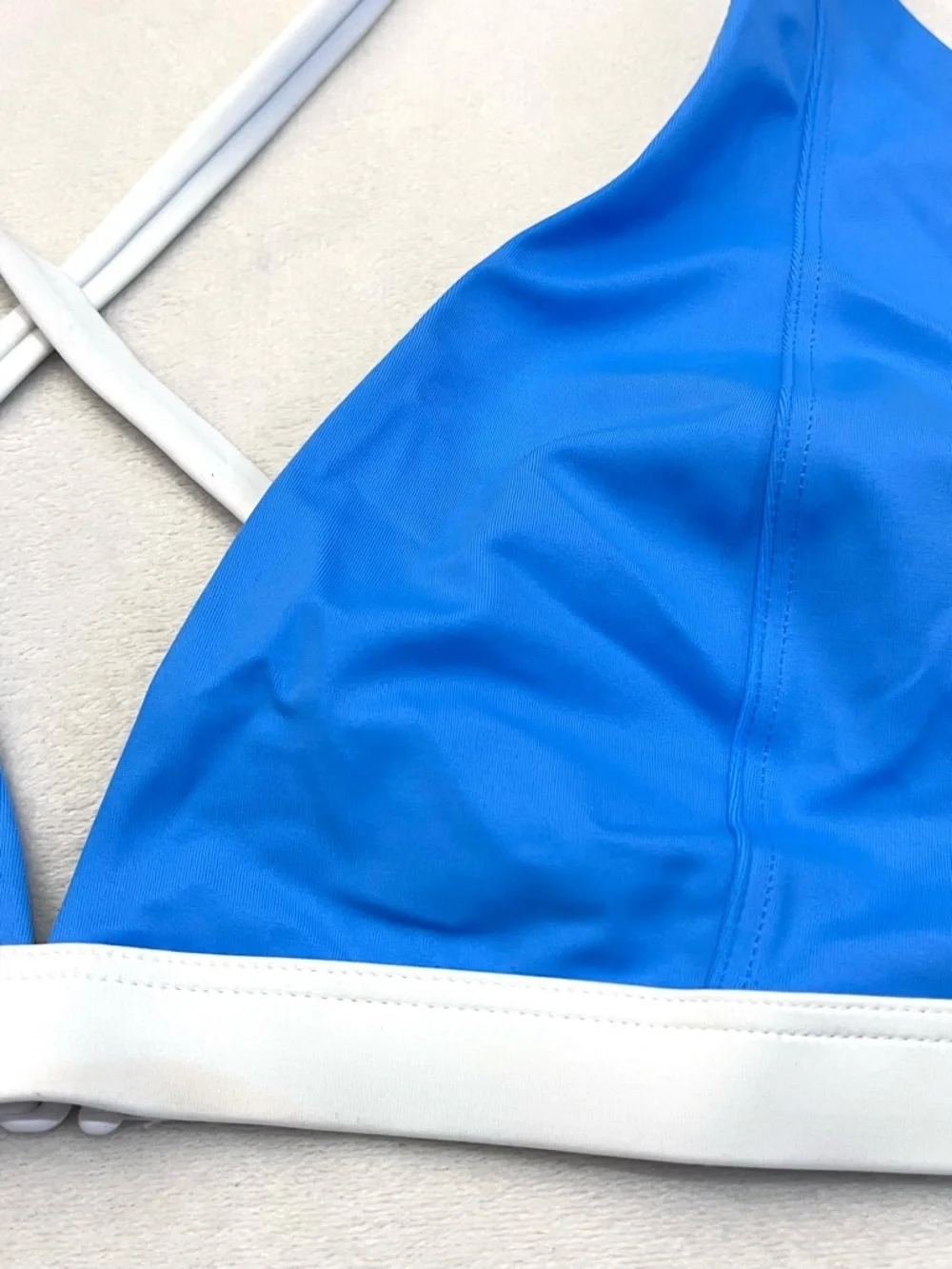 Fabletics Bright Blue Plunge Swim Top Bralette with White Band Bikini Top